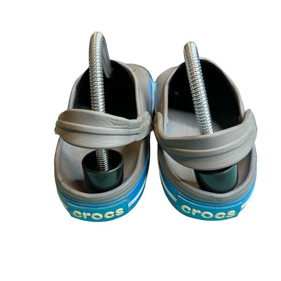 Crocs Crocband Gray & Blue Slide On Clogs Men Size 6 Women Size 8 - Picture 2 of 7